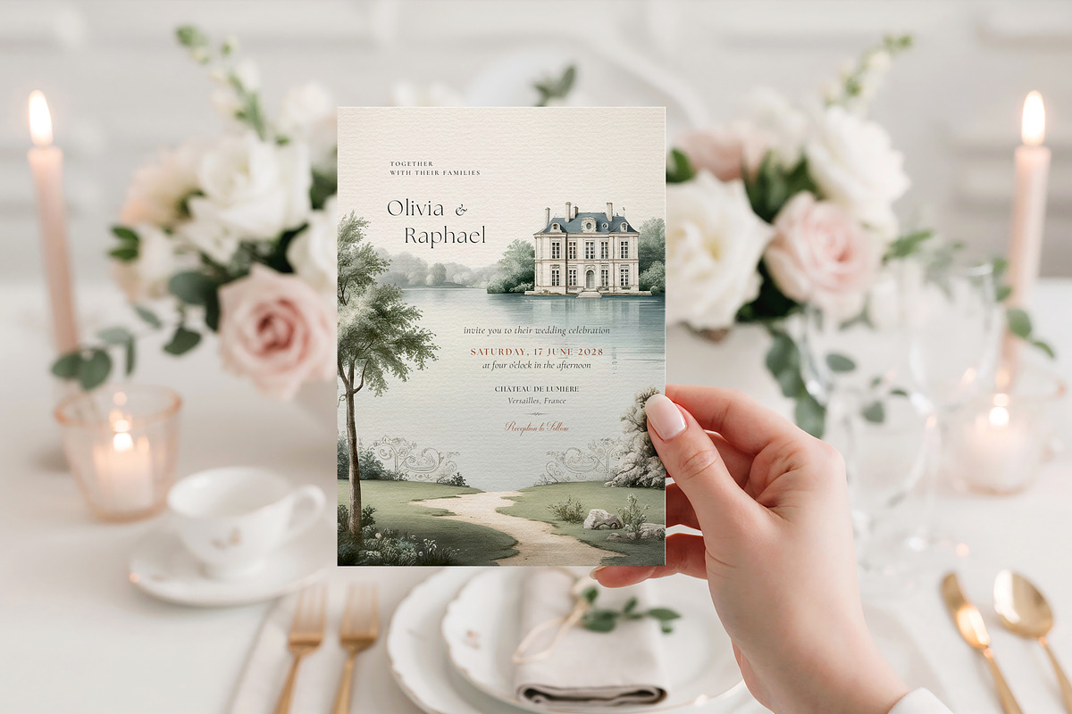 French Chateau Wedding Invitation, a Print Template by by creative paper (Photo 2 of 3)