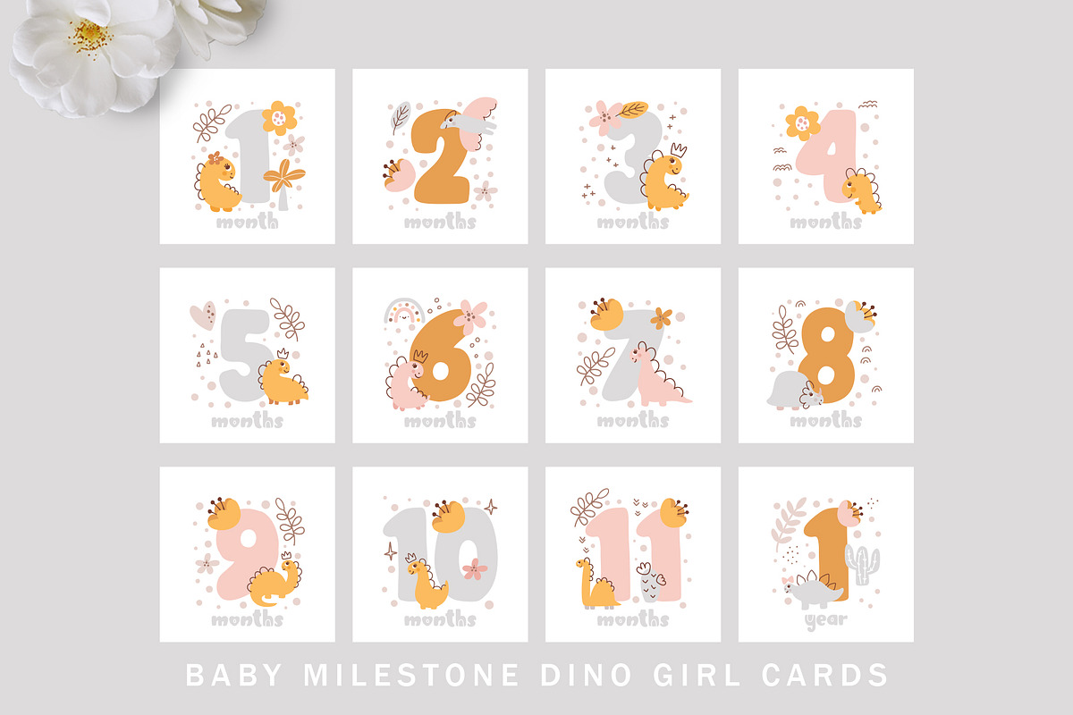 Baby Milestone Dino Girl Cards, an Object Graphic by Happy Letters (Photo 3 of 5)