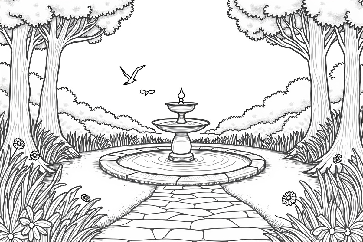 Fountain Garden Park Coloring Pages, an Illustration by Creativeshirt (Photo 2 of 7)