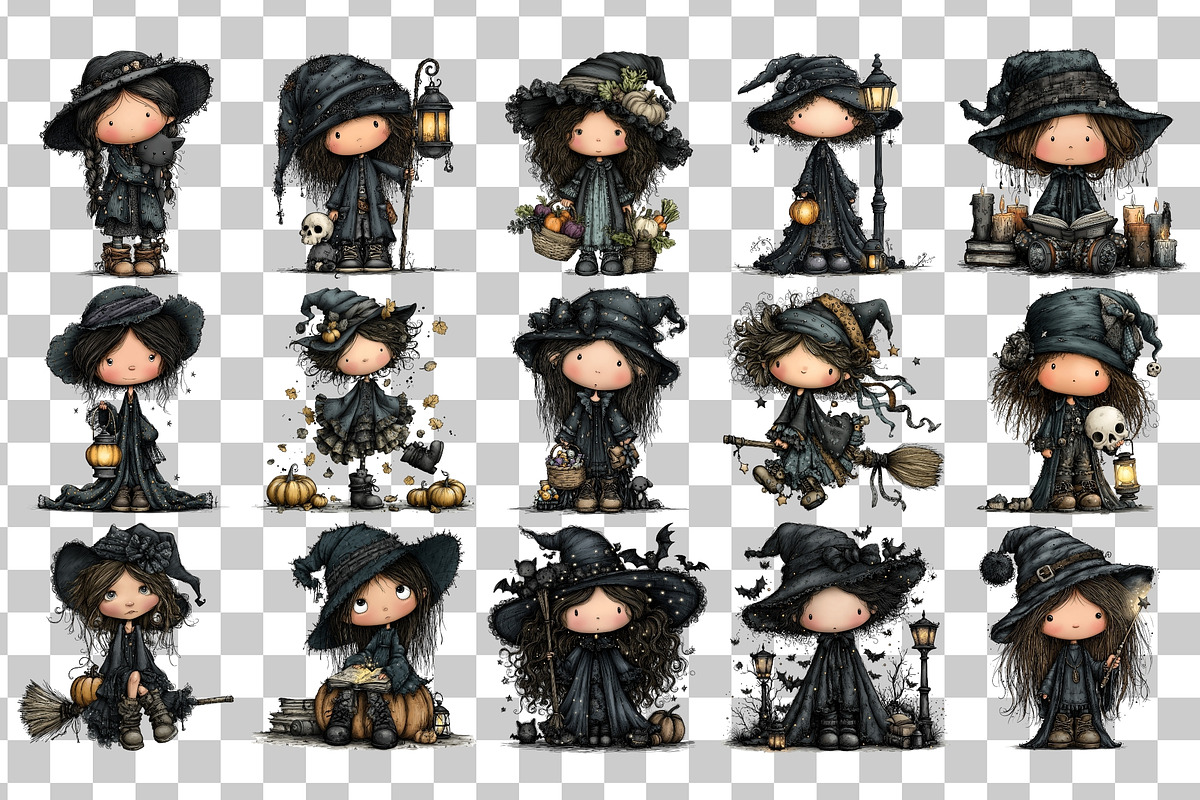 Gothic Witch PNG Clipart Bundle, a Seasonal Illustration by Nicolle's Colorful Art (Photo 3 of 5)