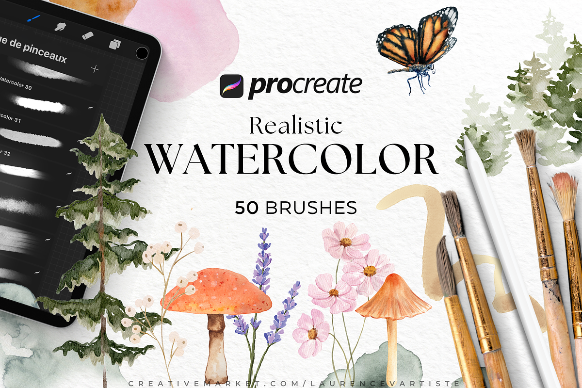 Procreate Watercolor Brushes, a Brush Add-On by LaurenceVArtiste (Photo 1 of 8)