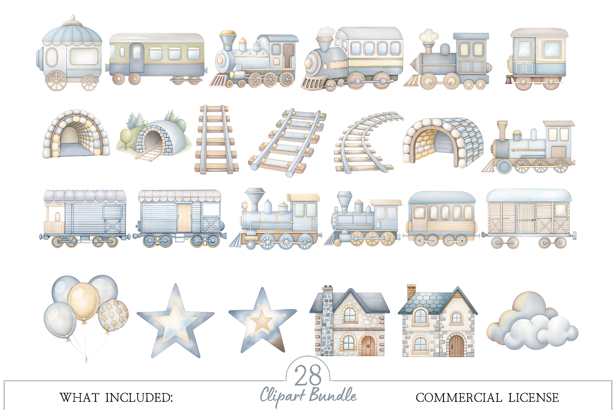 Vintage Blue Train PNG Set, an Illustration by MockupWizard (Photo 2 of 4)