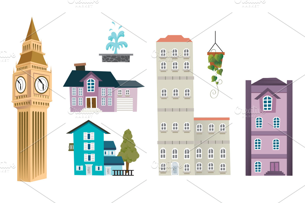 Cityscape Vector Set, an Illustration by Louis D. Wiyono (Photo 4 of 4)