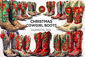 Christmas Cowgirl Boots Clipart PNG