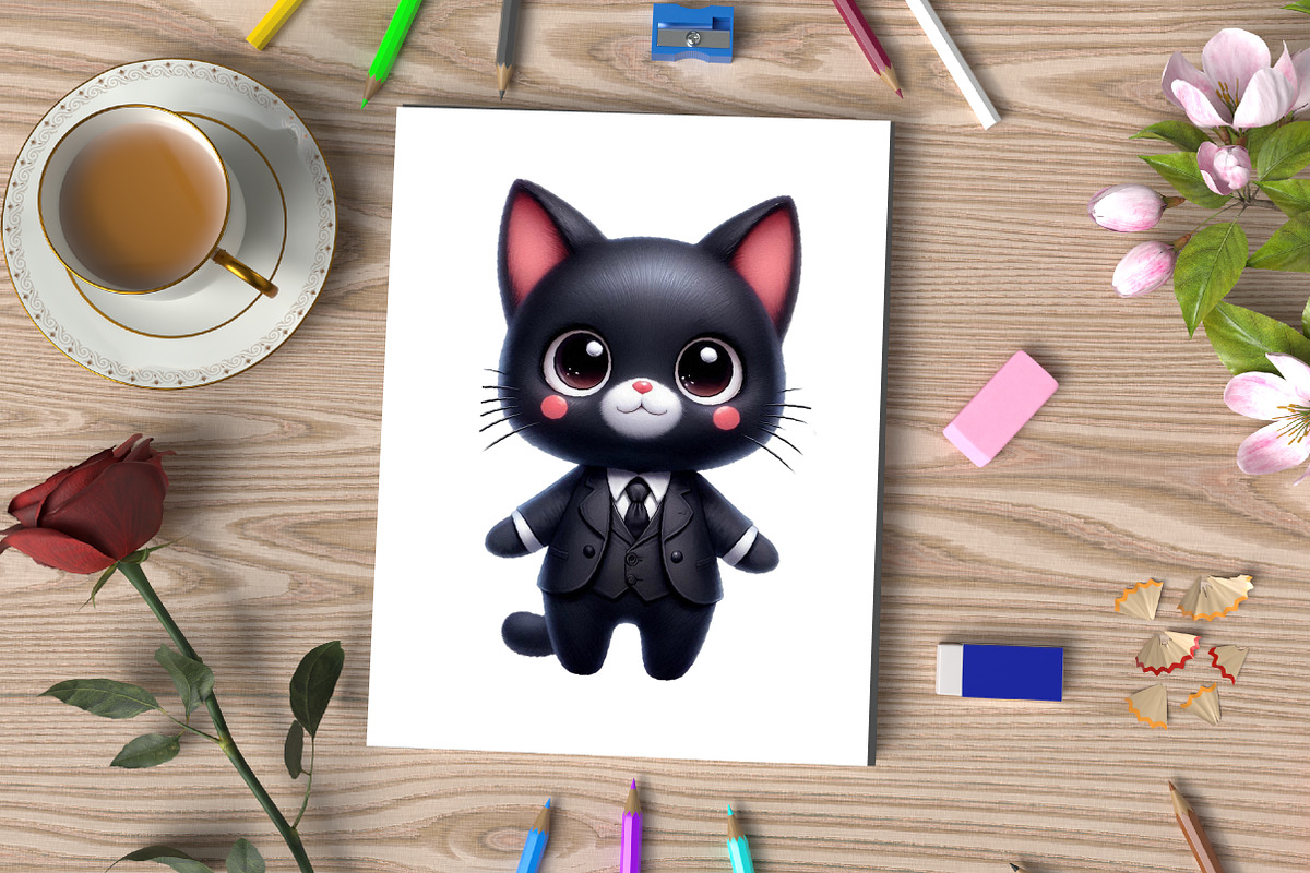 Watercolor Funny Black Cats Clipart, an Illustration by CraftArtStudio (Photo 3 of 5)