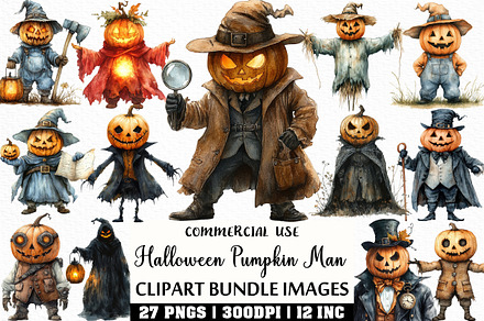 Watercolor Halloween Pumpkin Man