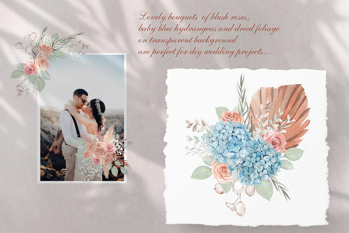 Blue Hydrangea & Blush Rose Wedding, a Decorative Illustration by Catch the Dream Art (Photo 2 of 14)