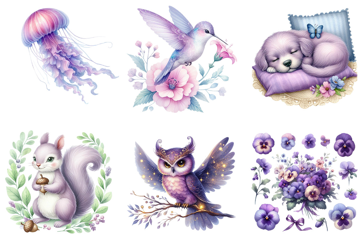 Purple Summer Animals Clipart Bundle, an Illustration by DreamArtGraphic (Photo 3 of 4)