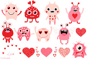 Valentine monsters love set, an Animal Illustration by Pravokrugulnik (Thumbnail 2 of 2)