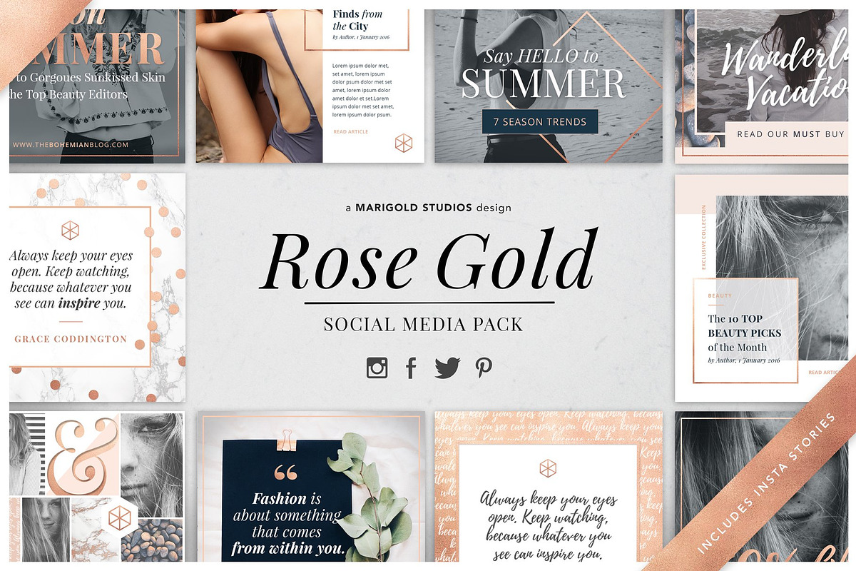 ROSE GOLD | Social Media Pack, a Social Media Template by Marigold Studios (Photo 1 of 13)