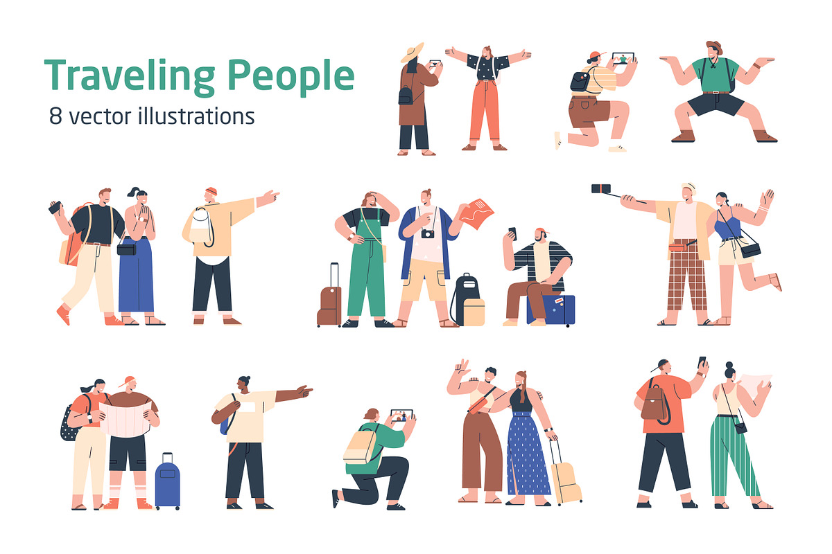 Tourists sightseeing on travel set, a Person Illustration by Good Studio (Photo 1 of 3)