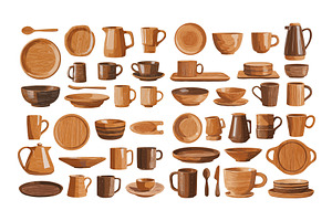 Wood tableware cartoon vector set, an Object Illustration by Onyx