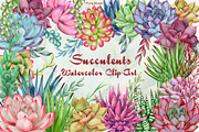 Succulents Watercolor clipart, an Illustration by BarvArt (Thumbnail 1 of 13)