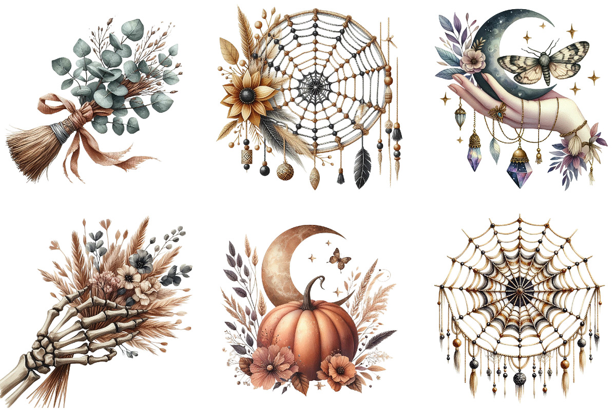 Boho Halloween Sublimation Clipart, an Illustration by cherrydesign (Photo 3 of 3)