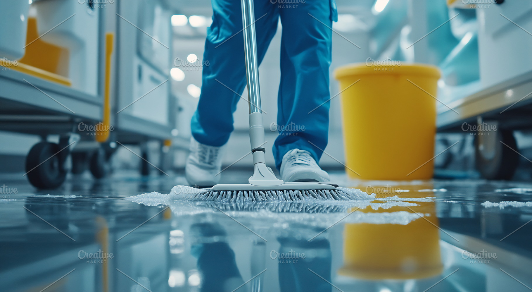 Hospital janitor cleaning the floor, a Photo by Beautiful things