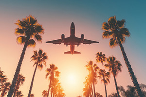 Vacation concept, airplane flying, a Photo by Pavel_design