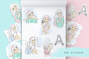 Travel girl, cute girl clipart, an Illustration by Kate Snitser (Thumbnail 1 of 4)