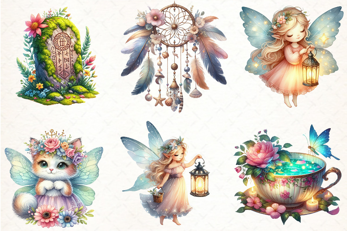 Fairy Garden Watercolor Clipart, an Illustration by Pixels.Craft (Photo 3 of 7)