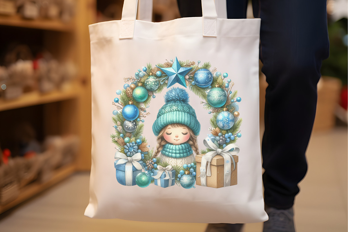 Whimsical Blue Girl Christmas Clipa, a Seasonal Illustration by Rose Art (Photo 4 of 5)