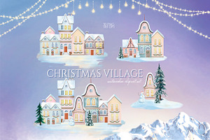 Watercololr Christmas Village