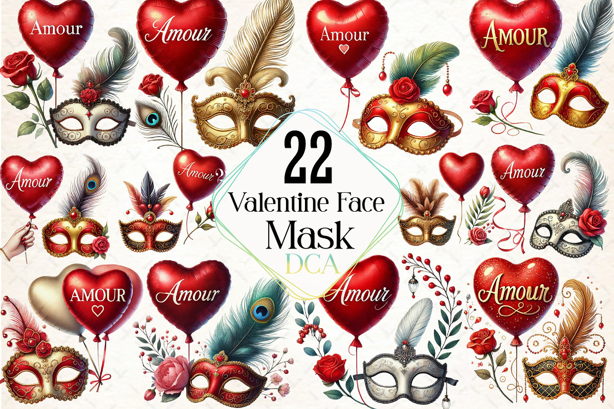 Valentine Face Mask Clipart, an Illustration by DreamCafeArt (Photo 1 of 4)