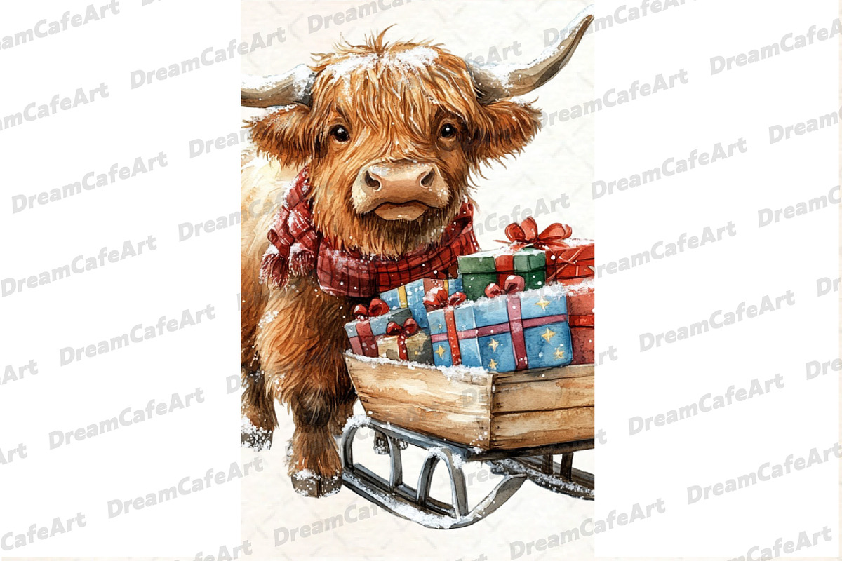 Cute Christmas Highland Cow Clipart, an Illustration by DreamCafeArt (Photo 5 of 5)