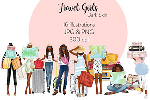 Travel Girls - Dark Skin Clipart