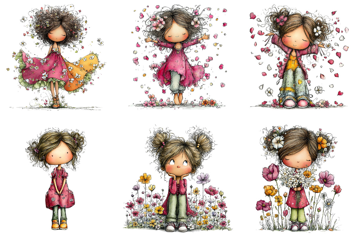 Girl & Flower Spring Clipart, an Illustration by CraftArtStudio (Photo 5 of 6)