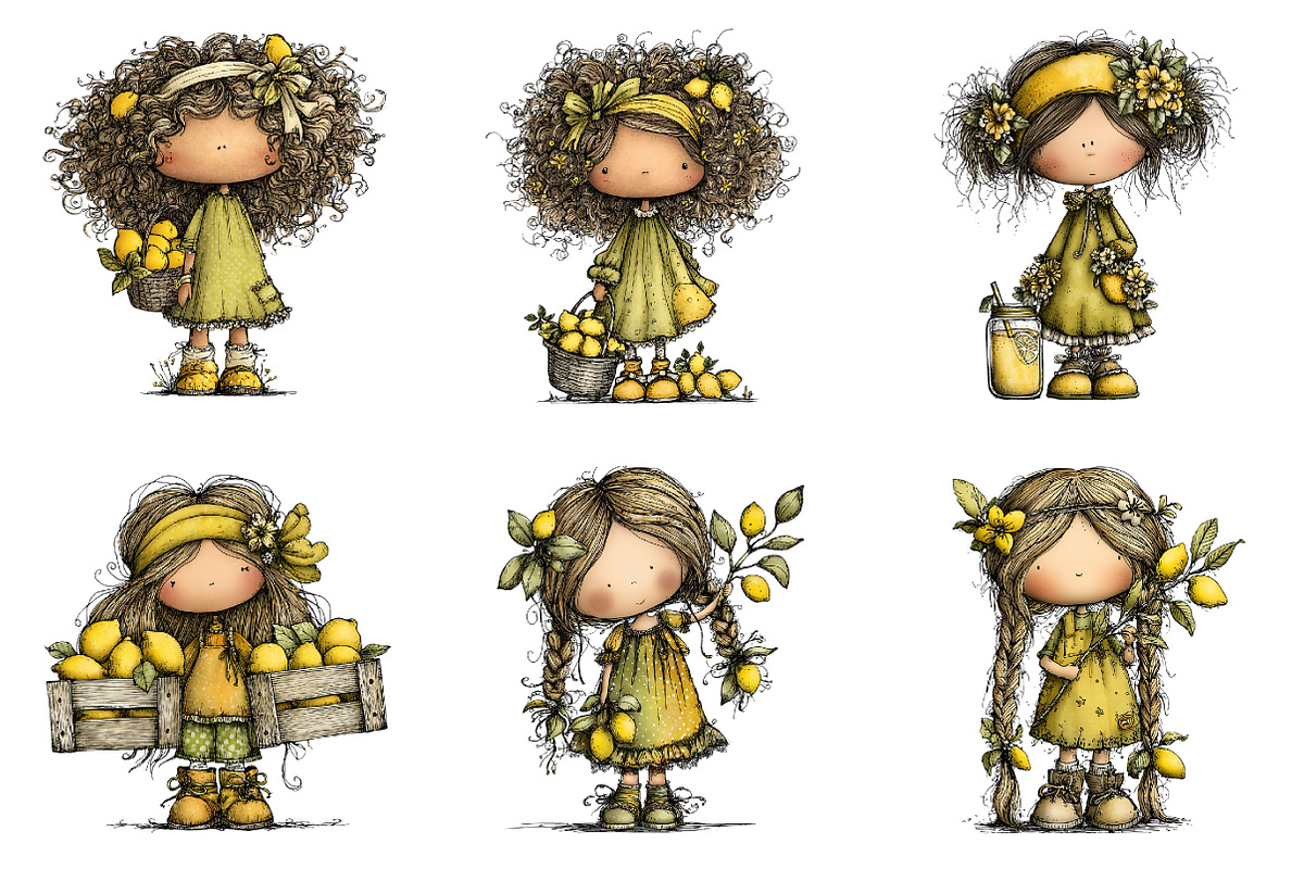 Whimsical Lemon Girls Png Clipart, an Illustration by SinaCreation (Photo 3 of 9)