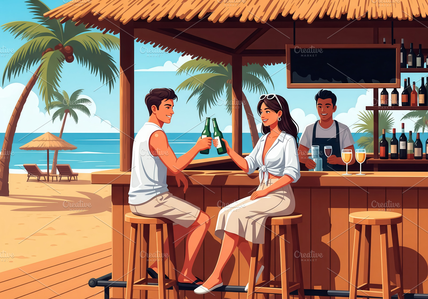 Couple Toasting at a Tropical Beach, a Photo by angellodeco