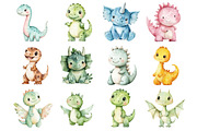 Watercolor Dinosaur Clipart, a Seasonal Illustration by Design Market (Thumbnail 4 of 5)