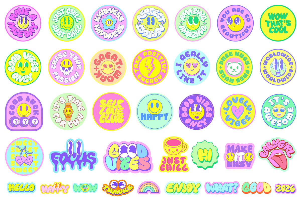 FEEL GOOD STICKERS PACK Y2K DESIGN, an Object Graphic by craftlove (Photo 4 of 10)