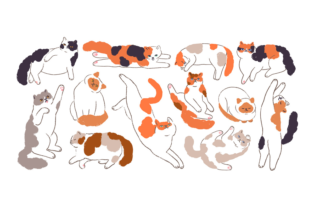 Cute funny cats, doodle drawings set, an Animal Illustration by Good Studio (Photo 3 of 8)