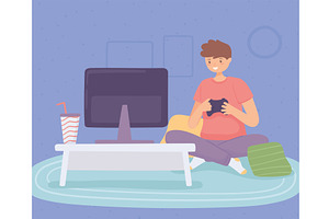 boy playing a video game, a Person Illustration by studiogstock