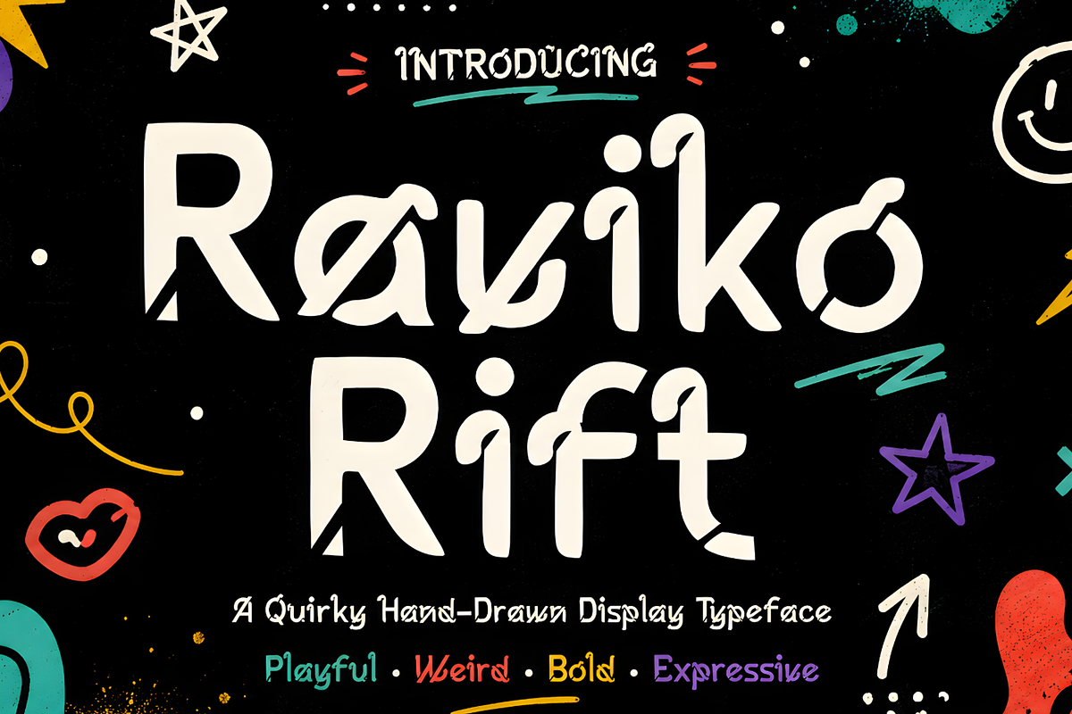 Raviko Rift Quirky Hand Drawn Font, a Handwritten Font by mesuka (Photo 1 of 7)