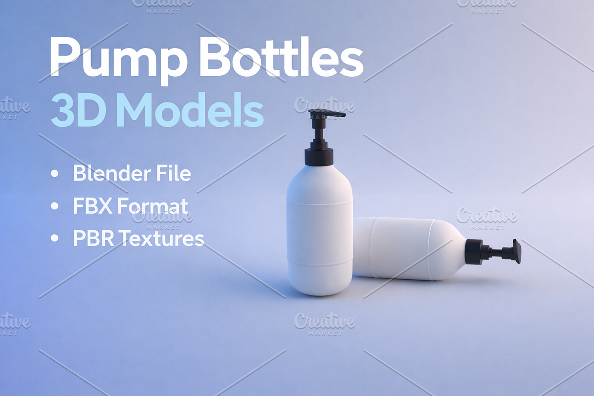 Realistic Pump Bottles 3D Model, an Object 3D Model by Just Shop