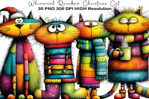 Whimsical Rainbow Christmas Cat, an Illustration by Black Bird Studio