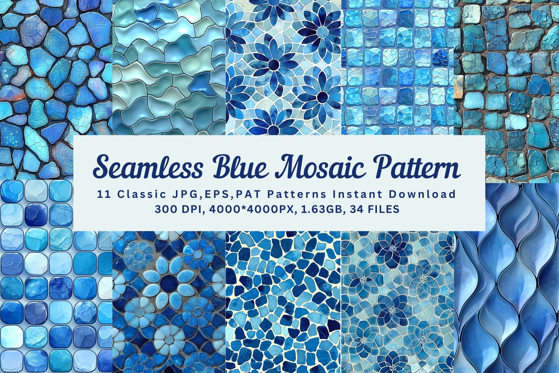 11 seamless mosaic blue pattern, a Pattern Graphic by ARTOZEN DIGITAL