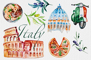 Watercolor Italy Clipart Set, a Food Illustration by ArtCreationsDesign (Thumbnail 1 of 2)
