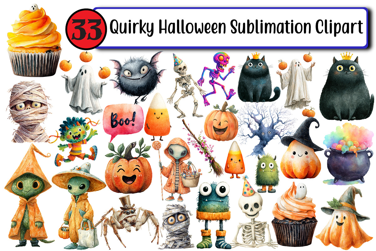 Quirky Halloween Sublimation Clipart, an Illustration by Design Market (Photo 1 of 3)