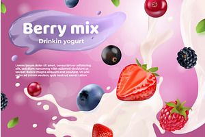 Realistic berry yogurt. Berries mix, a Food Illustration by Stock-Smart-Start