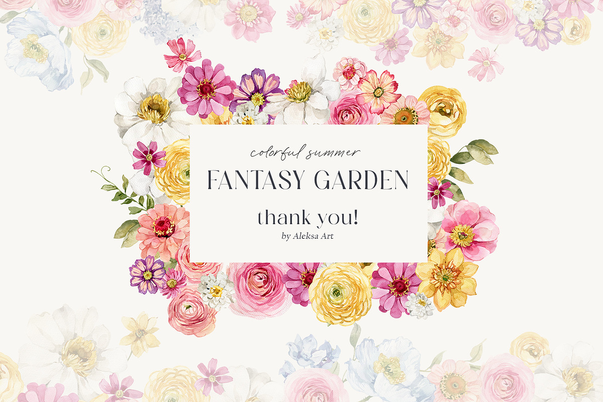 Fantasy Garden summer watercolor set, a Decorative Illustration by AleksaArt (Photo 20 of 20)