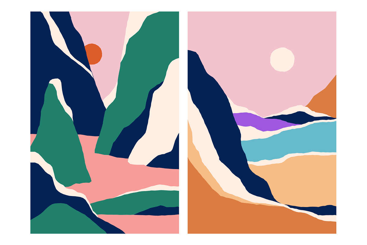 Abstract nature landscapes cards set, a Decorative Illustration by Good Studio (Photo 12 of 34)