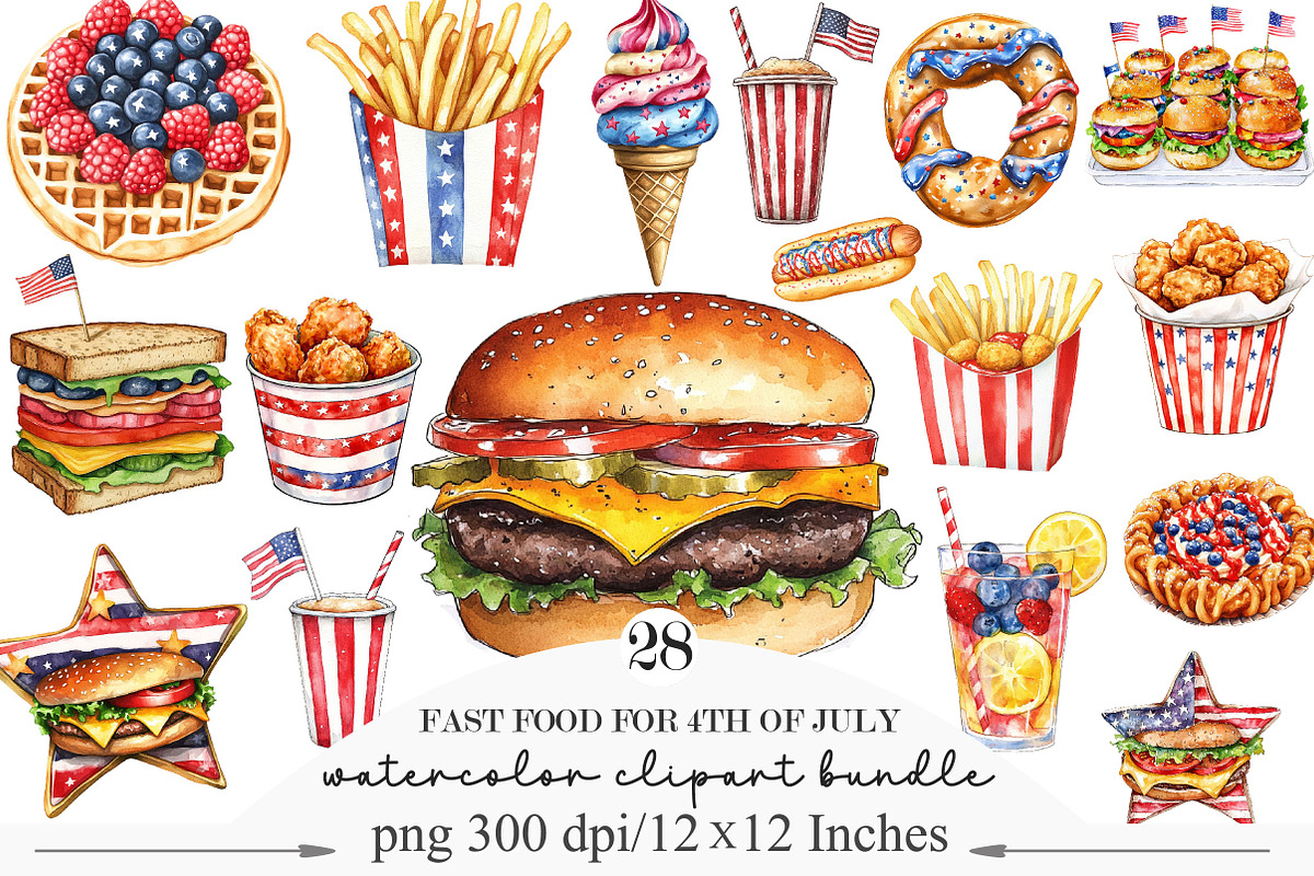Fast Food for 4th of July Clipart, an Illustration by Designking (Photo 1 of 5)