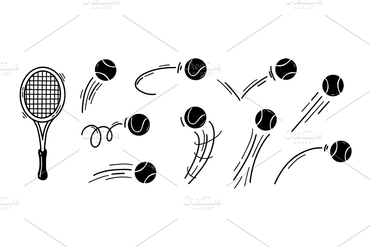 Tennis balls doodle with sport, a Sport Illustration by winwin.art