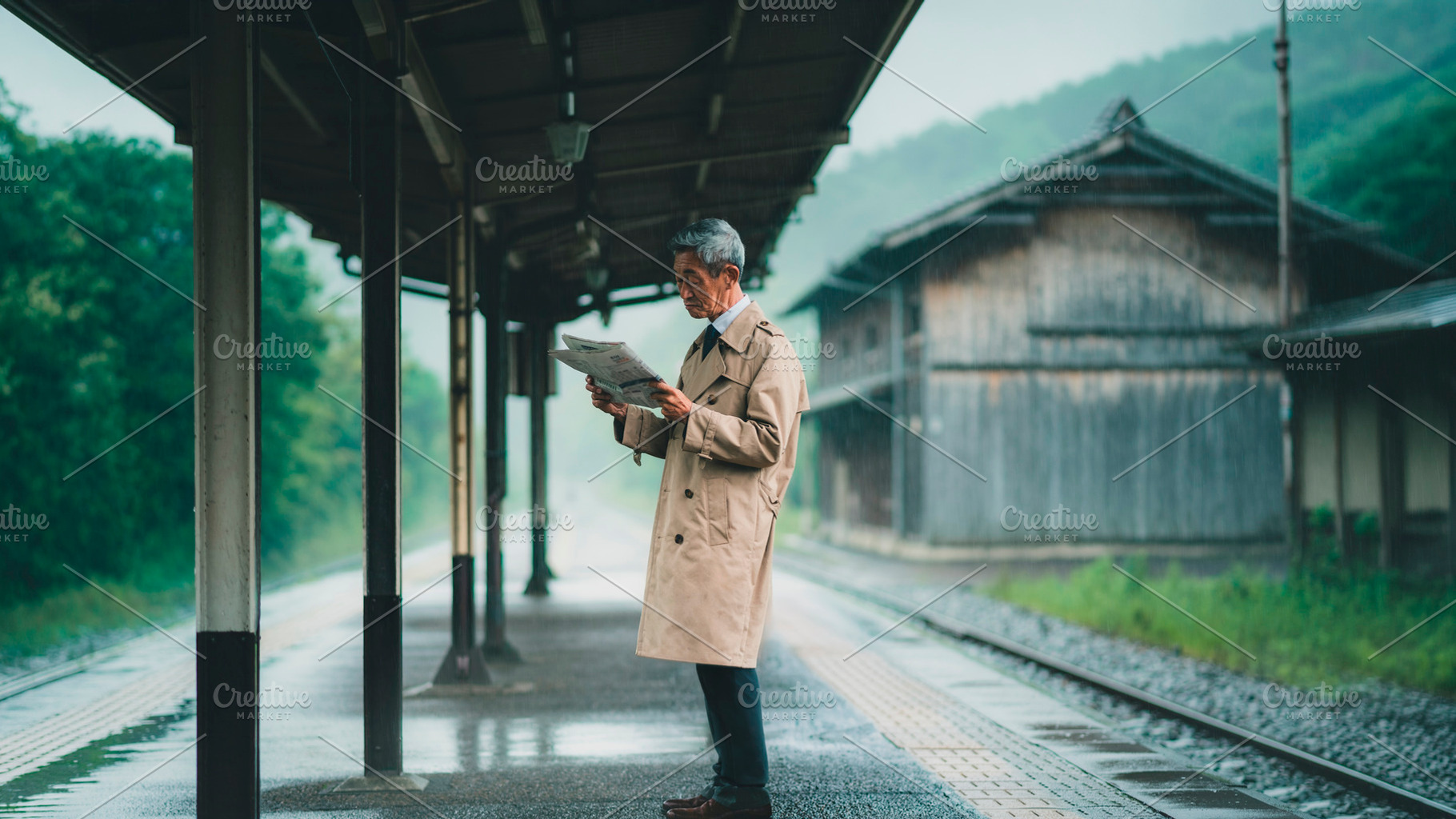 Asian senior traveler reading train departure information on a s, a Person Photo by DanFLCreativo