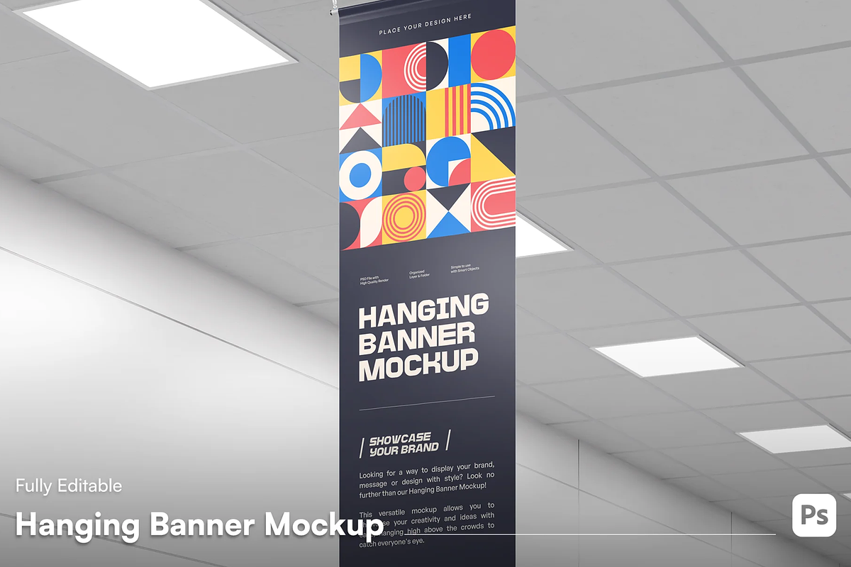 Banner Mockup - Hanging Ceiling View, a Mockup by graphicsauce (Photo 1 of 4)