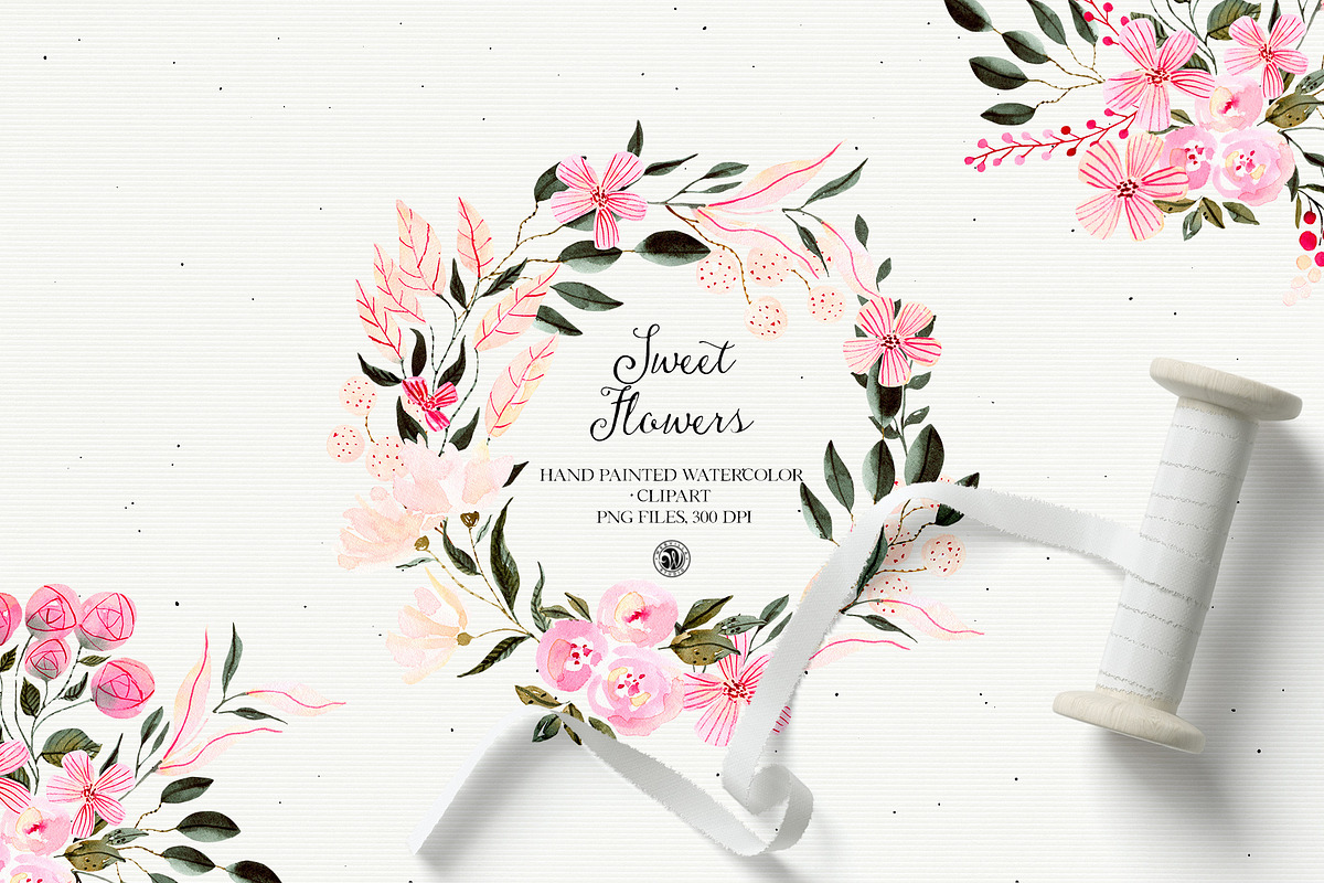 Sweet Flowers - watercolor set, an Illustration by Webvilla Studio (Photo 1 of 8)
