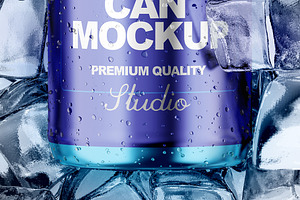 Can With Ice Cubes Mockup