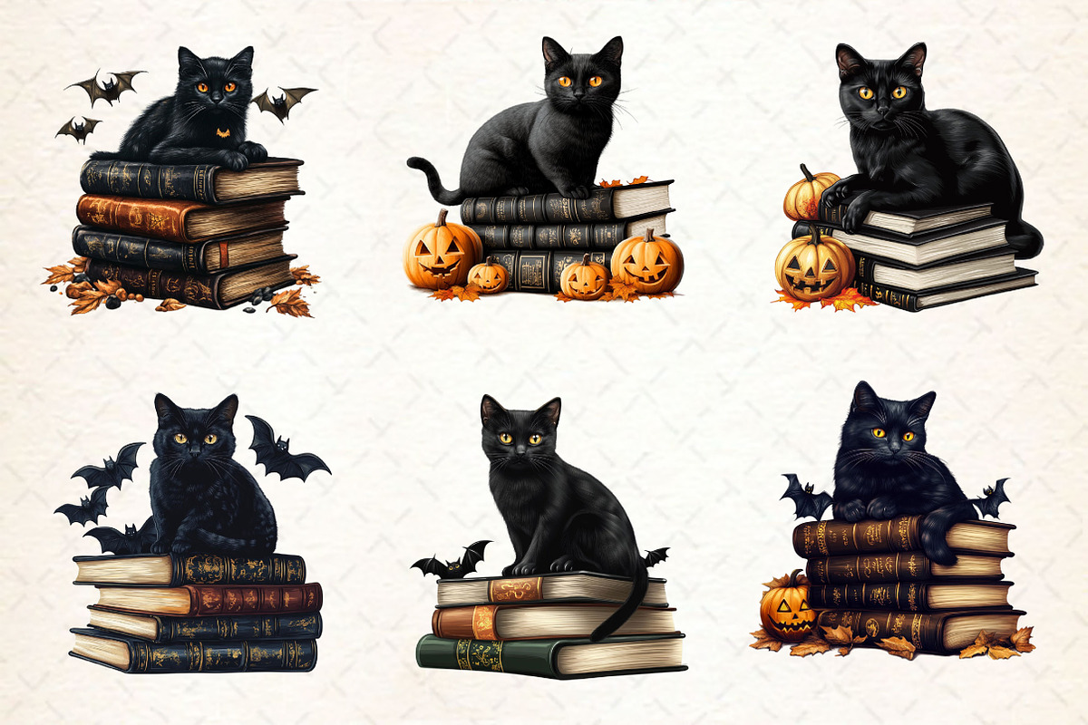 Halloween Black Cat on Books Clipart, a Work Illustration by Dream Creation (Photo 3 of 5)
